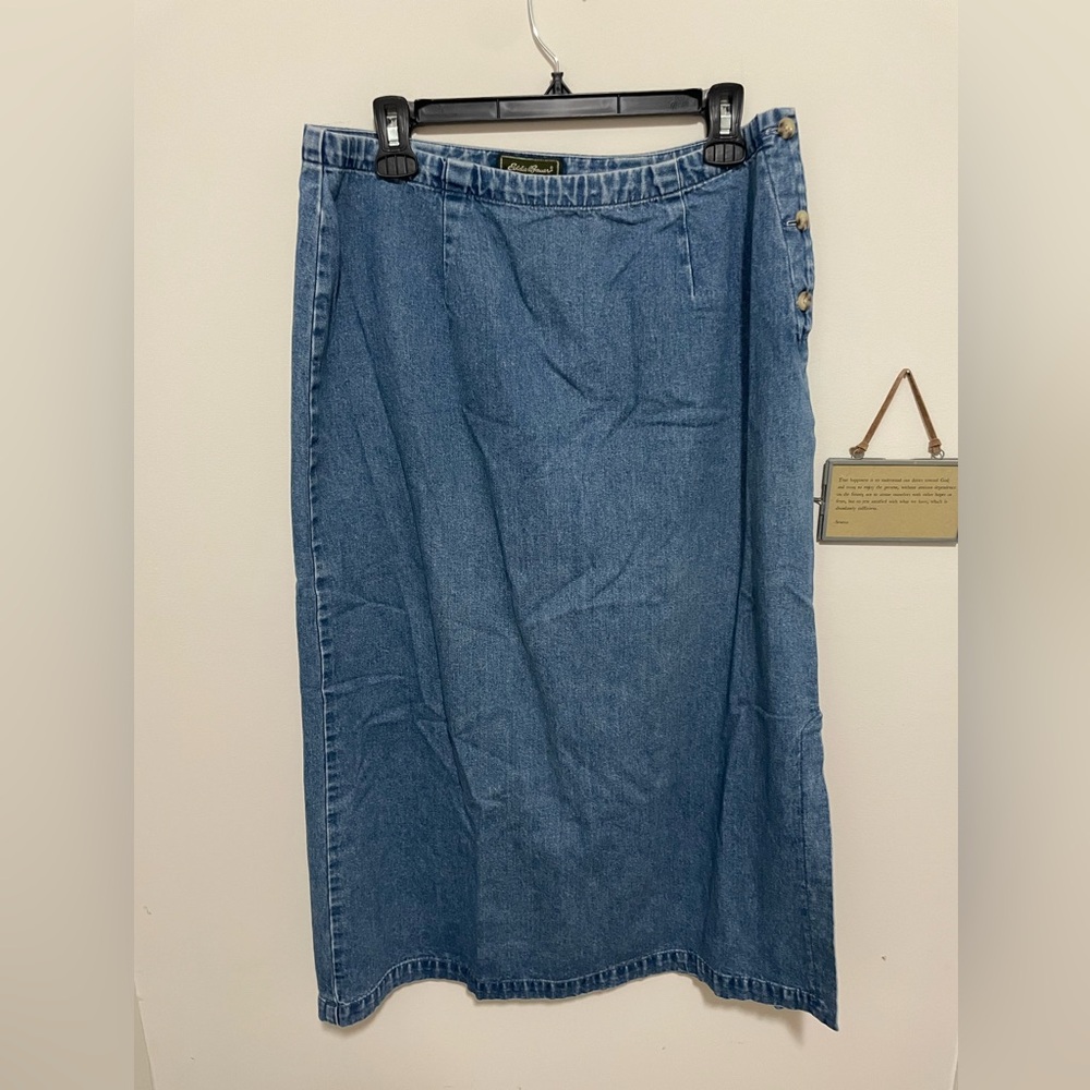 Vintage Eddie Bauer Blue Denim Maxi Skirt 100% Cotton